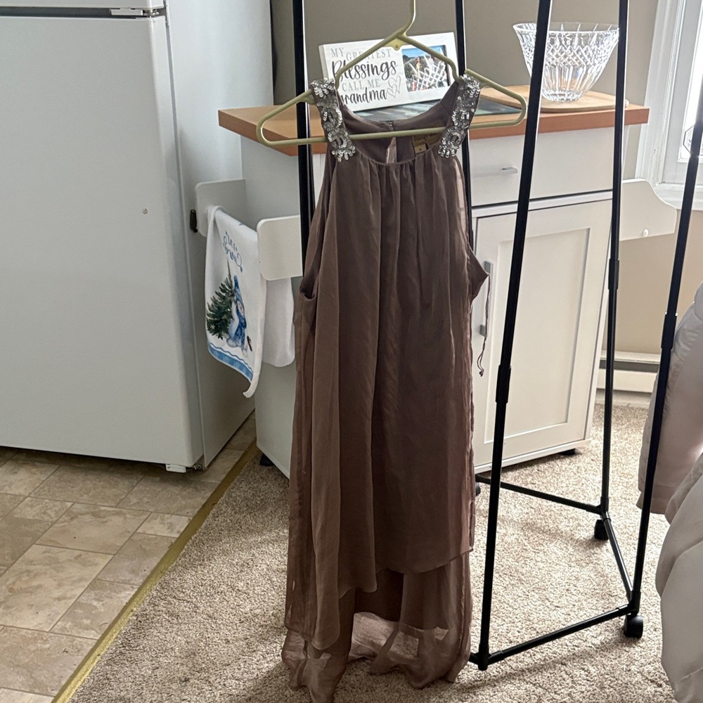 Midnight Velvet Asymmetrical Dress in Brown